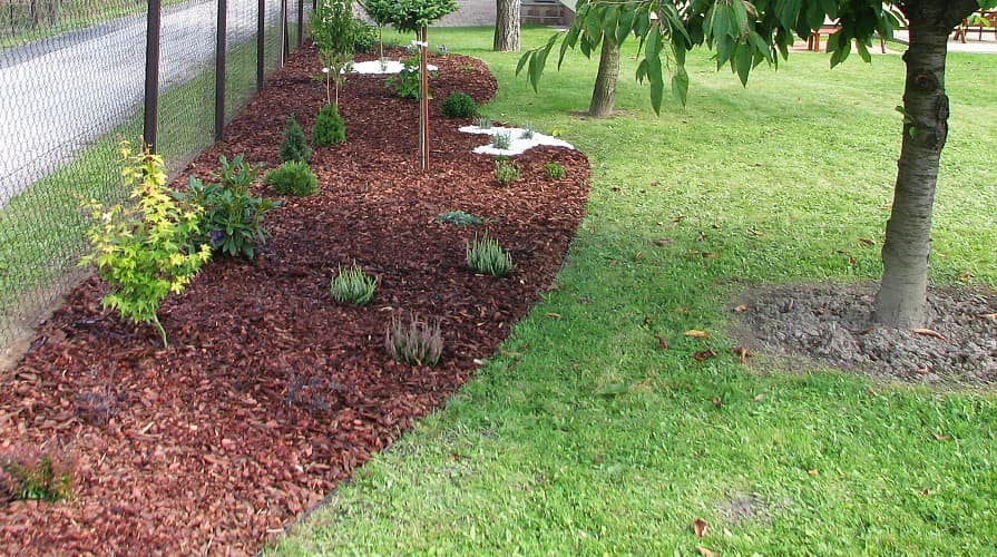 Plastový obrubník okolo mulčovaného záhonu